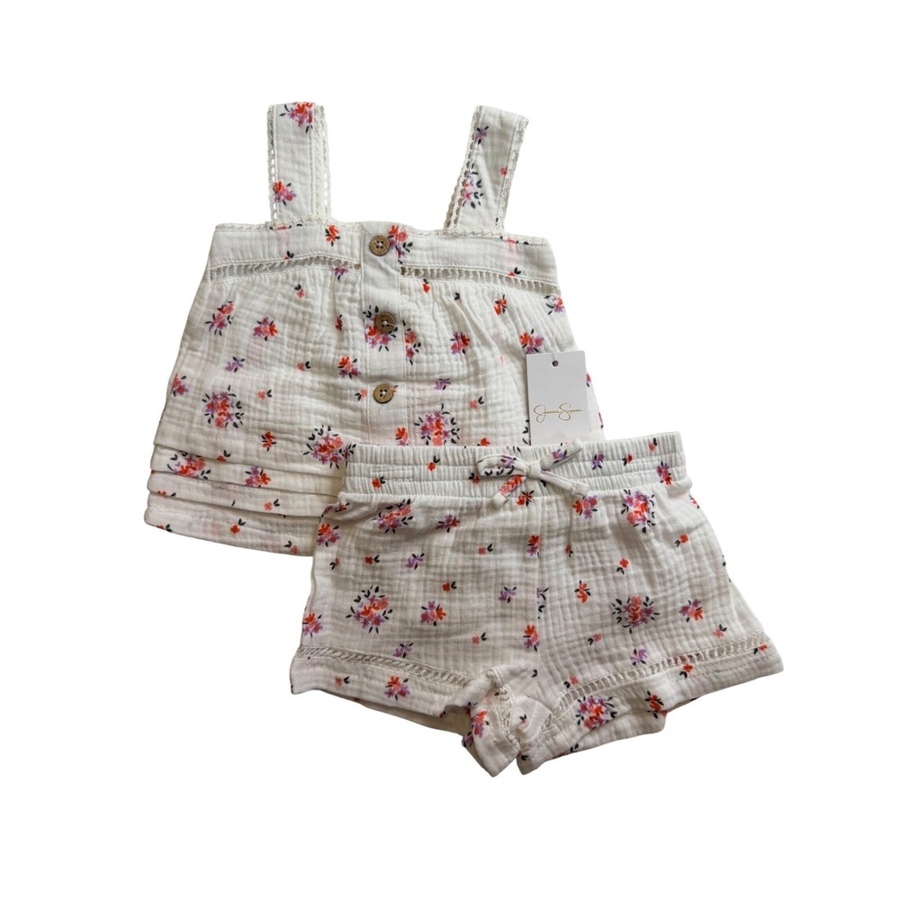Jessica Simpson Baby Girls Cream Floral Cotton Gauze Top and Shorts Set 24M NWT